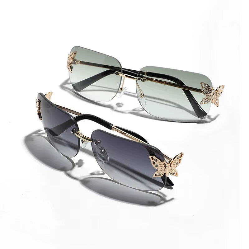 New Arrival Butterfly Luxury Eyewear Rimless Frame Custom Fashion Pink Female Rectangle Sun Glasses