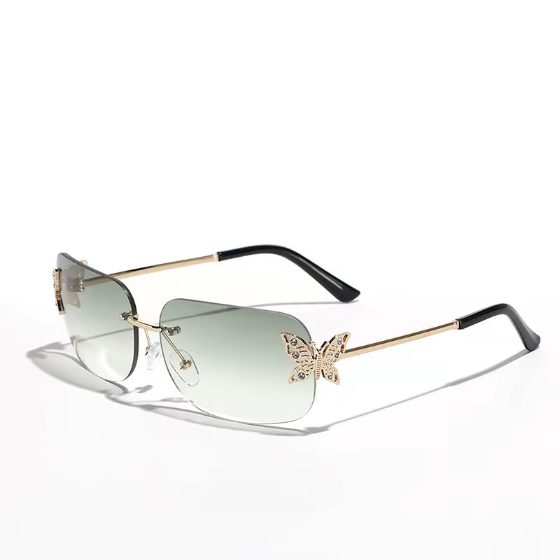 New Arrival Butterfly Luxury Eyewear Rimless Frame Custom Fashion Pink Female Rectangle Sun Glasses